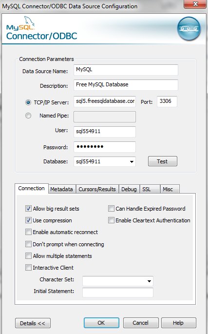 MySQL Connector/ODBC Data Source Configuration